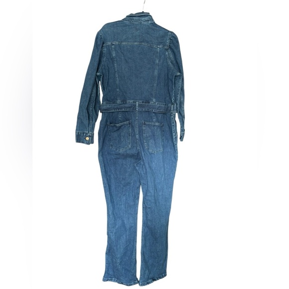 GAP Western Denim Jumpsuit Tie Waist Puff Shoulder Dark Wash Size 16 - Picture 4 of 9